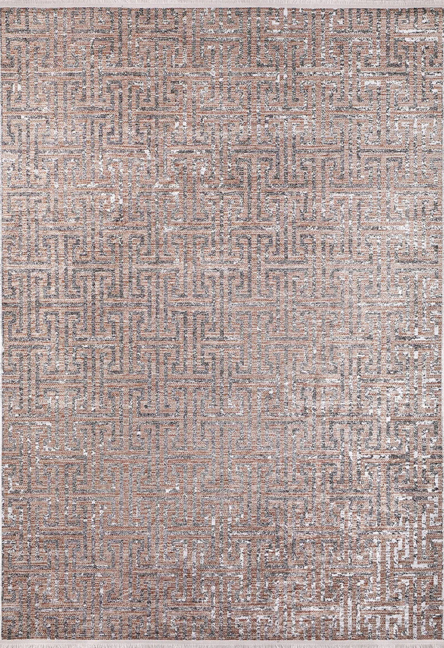 Modern Geometric Area Rug in Brown and Grey – in the living room