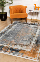 Grey Black Distressed Living Room Rug