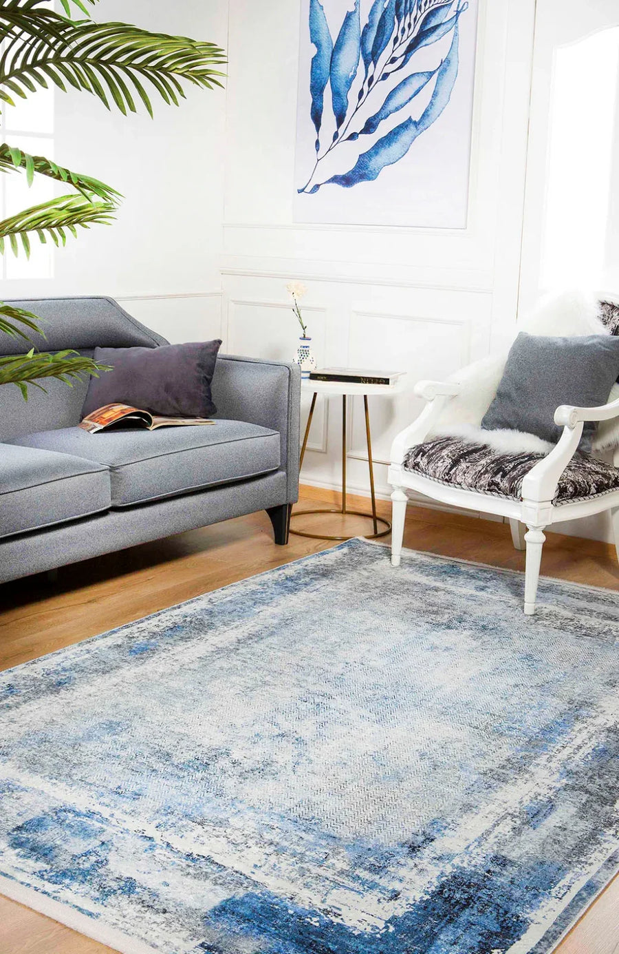 Mavi Dokulu Minimalist Halı - Yıkanabilir - Kaymaz Taban - Pati Dostu