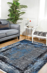 Blue Black Distressed Living Room Rug