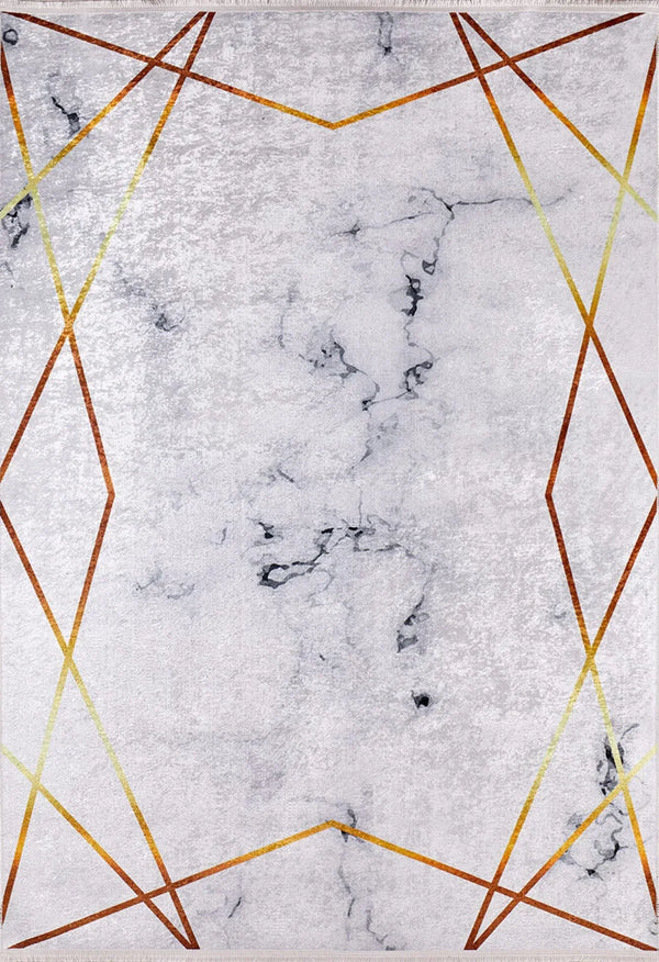 Krem Mermer Desenli Modern Halı - Yıkanabilir - Kaymaz Taban - Pati Dostu