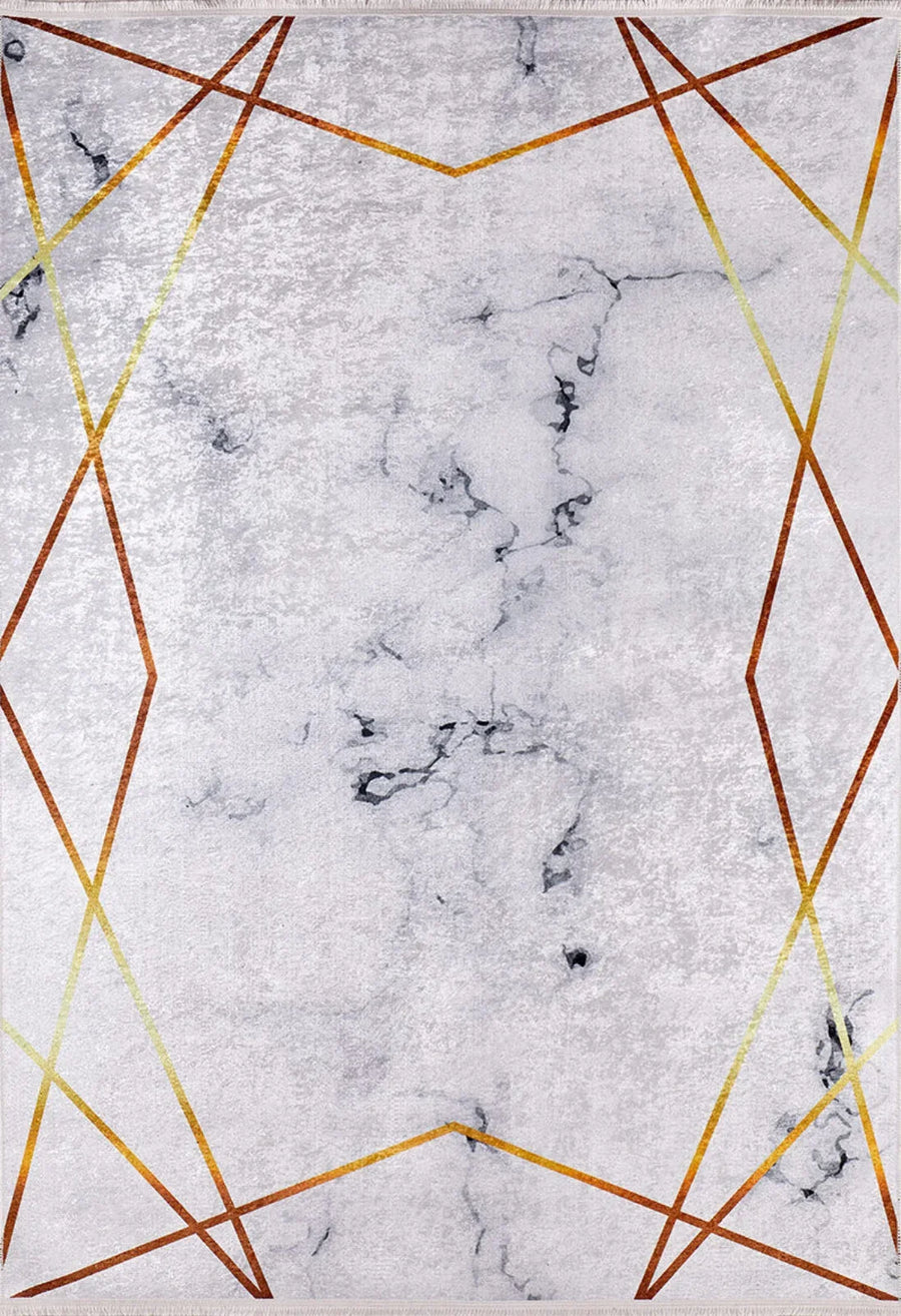 Modern White and Grey Geometric Area Rug – in the living room