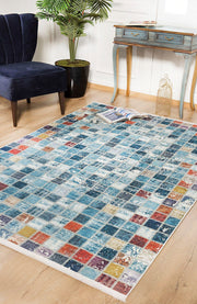 Tientsin Mavi Patchwork Dijital Baskı Halı Halınet