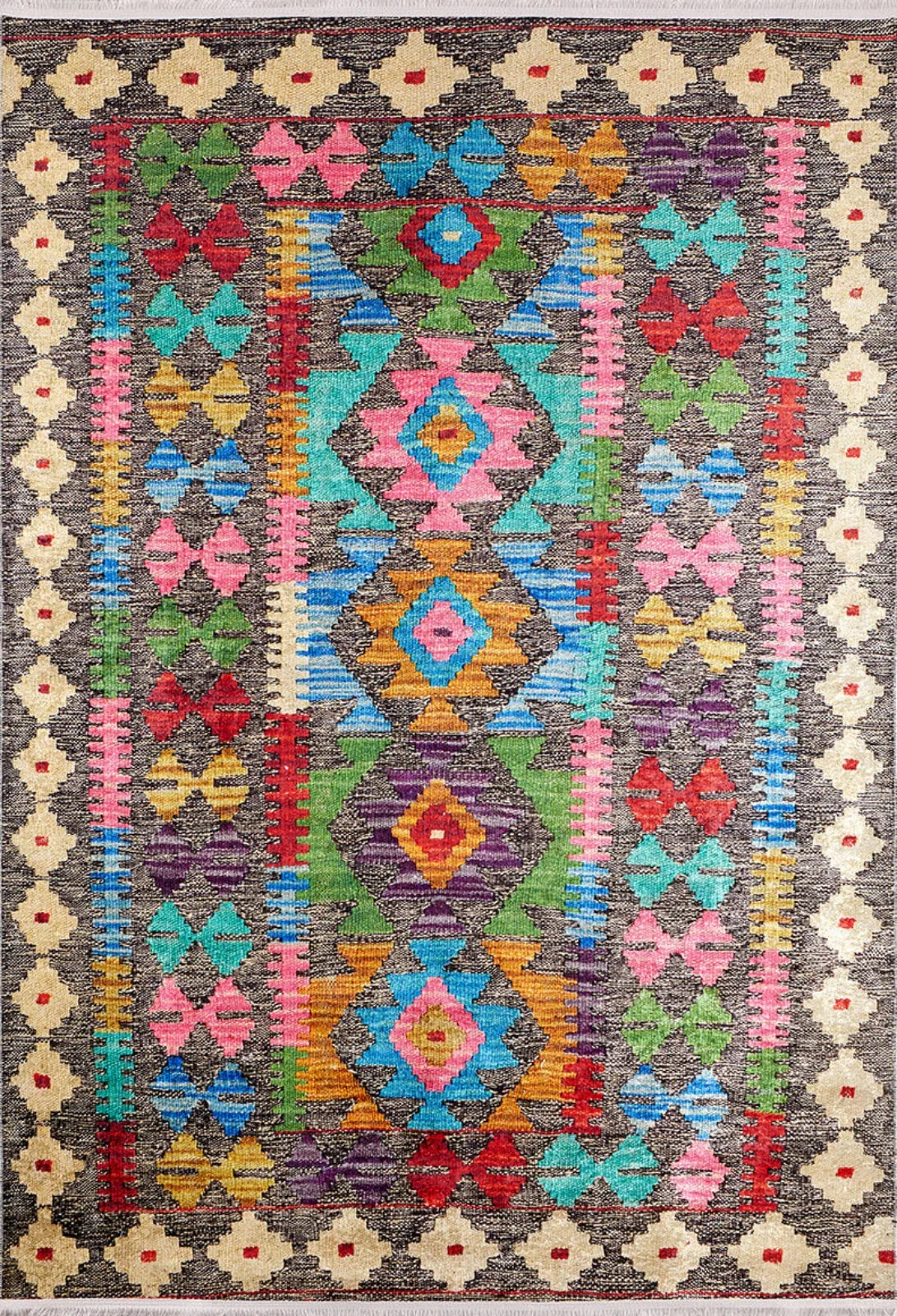 Etnik Geometrik Halı - Yıkanabilir - Kaymaz Taban - Pati Dostu