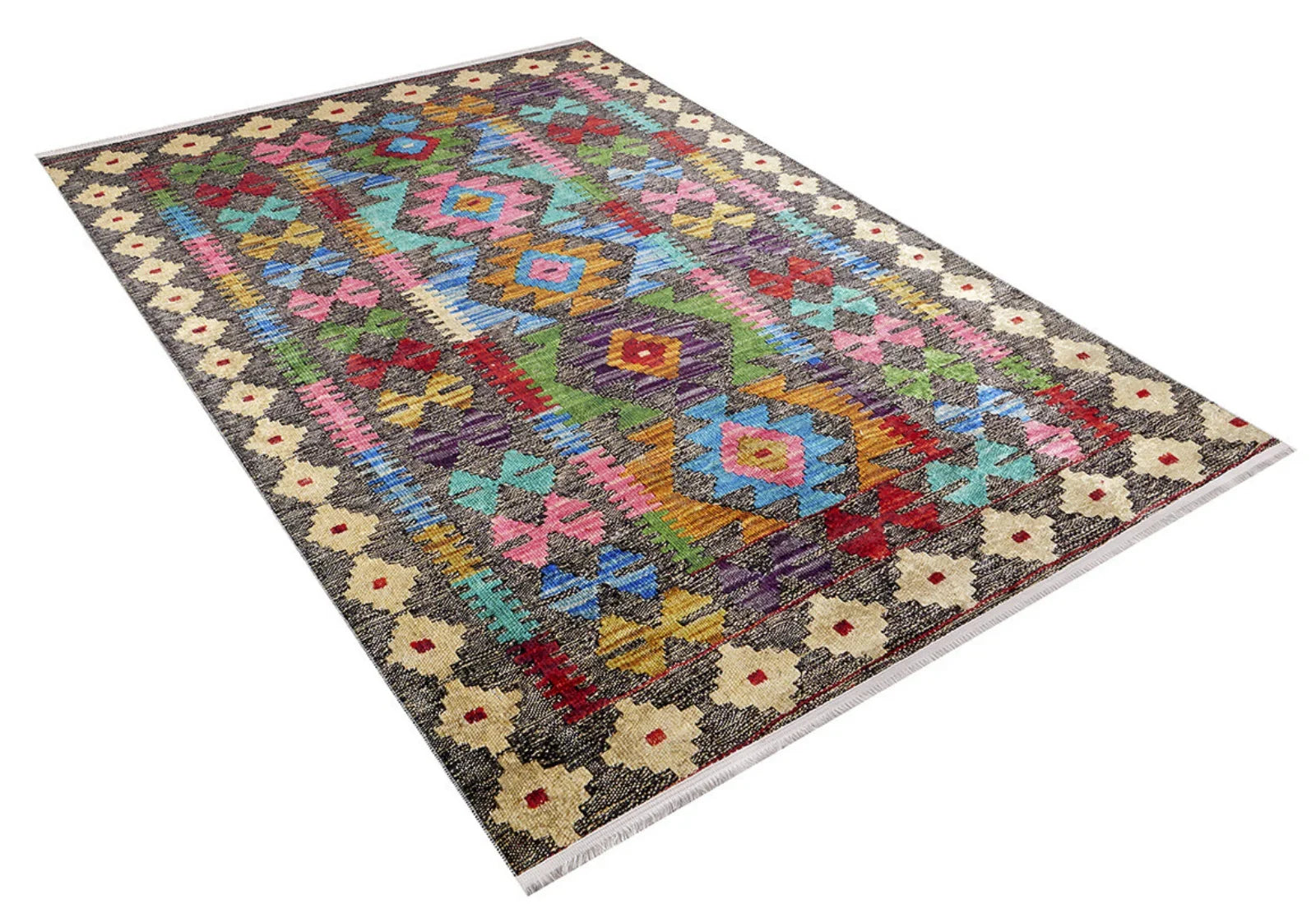 Etnik Geometrik Halı - Yıkanabilir - Kaymaz Taban - Pati Dostu