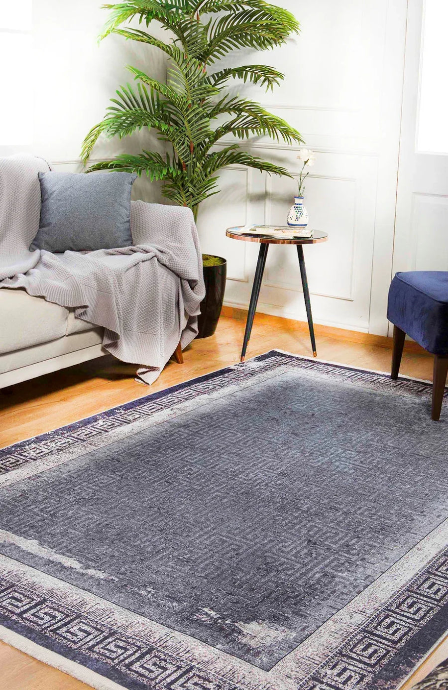 Antrasit Gri Bordürlü Minimalist Halı - Yıkanabilir - Kaymaz Taban - Pati Dostu