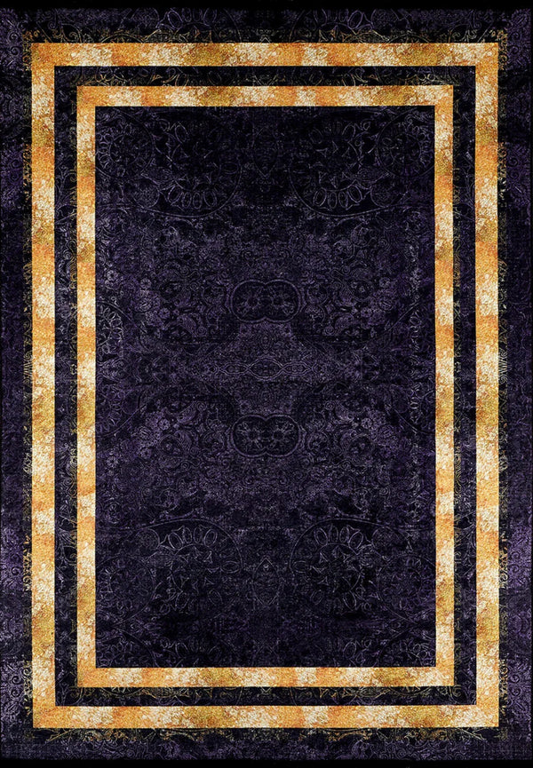 Gold Bordürlü Modern Halı - Yıkanabilir - Kaymaz Taban - Pati Dostu