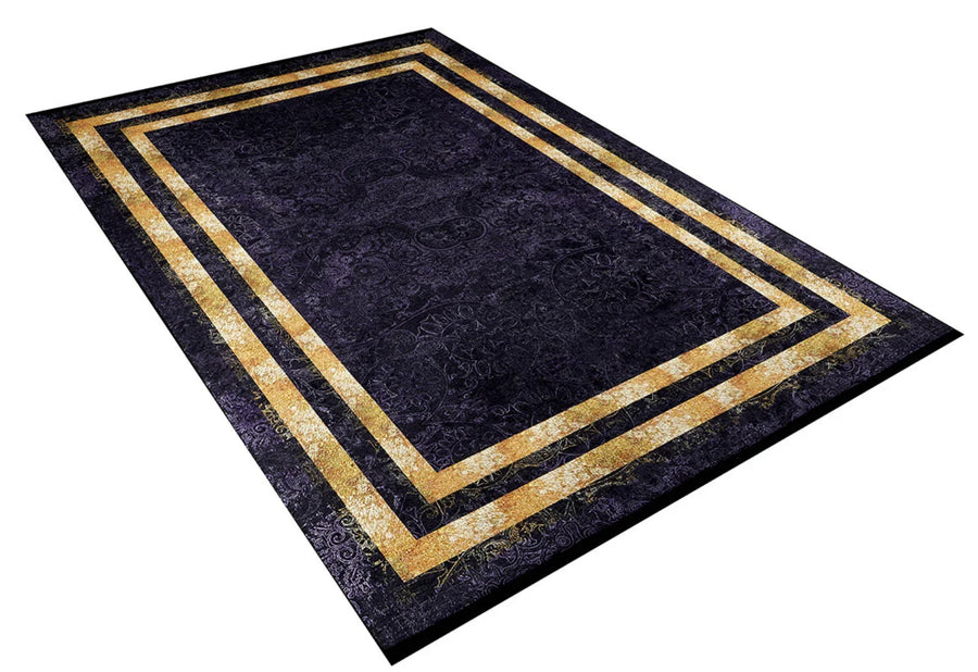 Gold Bordürlü Modern Halı - Yıkanabilir - Kaymaz Taban - Pati Dostu