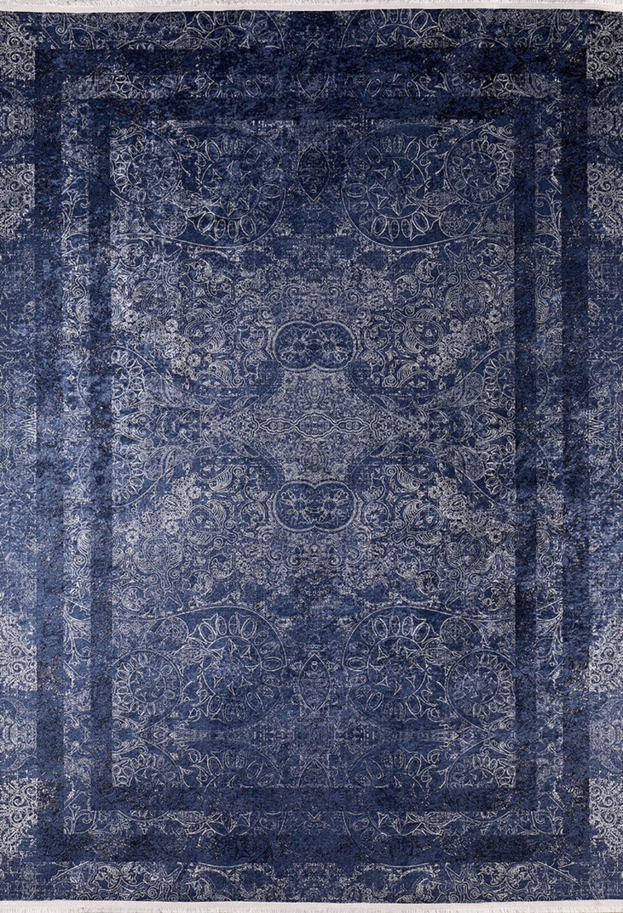 Navy Blue & Grey Distressed Medallion Area Rug – image 2