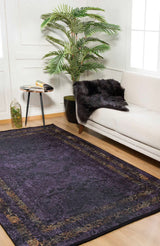 Purple Black Distressed Living Room Rug - Polyester