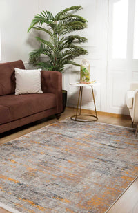 Modern Abstract Area Rug in Charcoal Grey & Orange