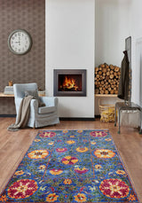 Blue Red Classic Bedroom Rug - Polyester
