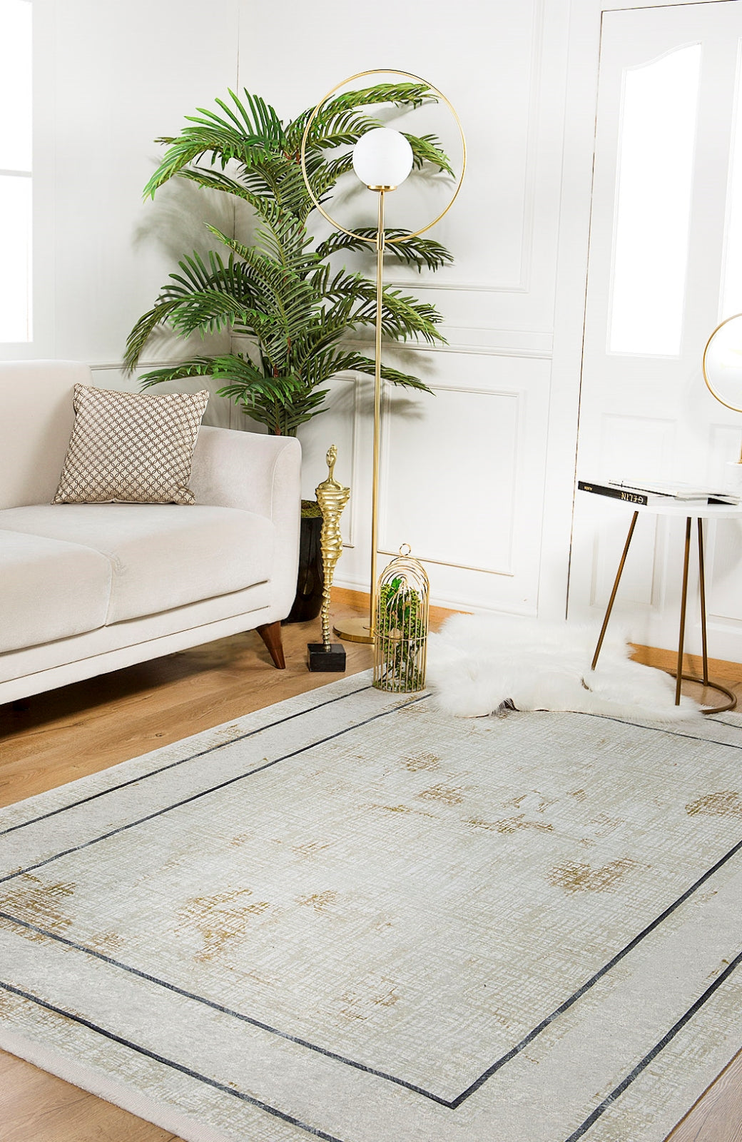 Salavat Krem Çerçeveli Dijital Baskı Halı Halınet