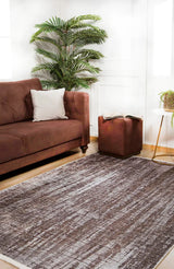 Brown Grey Distressed Living Room Rug - Polyester