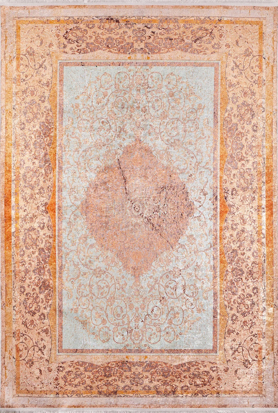 Turquoise Medallion Area Rug, Classic Design – in the living room
