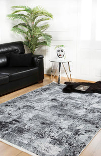 Grey and Black Abstract Distressed Area Rug