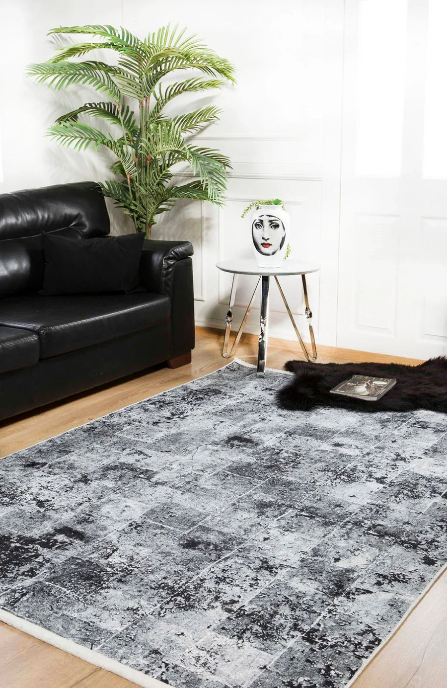 Antrasit Gri Dokulu Modern Halı - Yıkanabilir - Kaymaz Taban - Pati Dostu