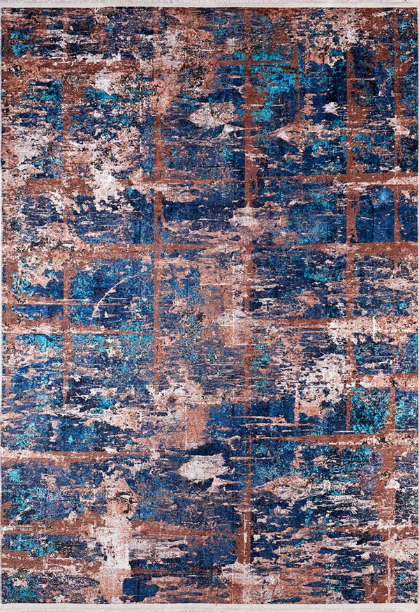 Mavi Dokulu Modern Halı - Yıkanabilir - Kaymaz Taban - Pati Dostu