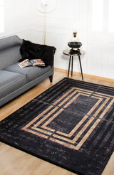 Black Beige Distressed Geometric Living Room Rug Striped - Polyester