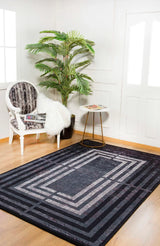 Anthracite Grey Modern Geometric Living Room Rug - Polyester