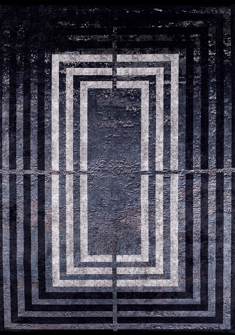 Anthracite Grey Geometric Low Pile Area Rug – in the living room