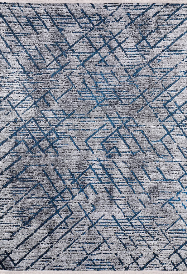 Beyaz Gri Geometrik Modern Halı - Yıkanabilir - Kaymaz Taban - Pati Dostu
