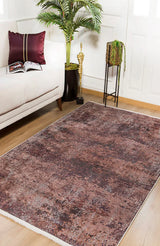 Brown Burgundy Distressed Living Room Rug - Polyester Digital Print