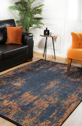 Navy Orange Distressed Living Room Rug