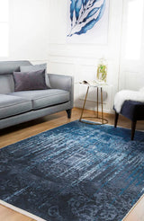 Distressed Navy Blue Living Room Rug