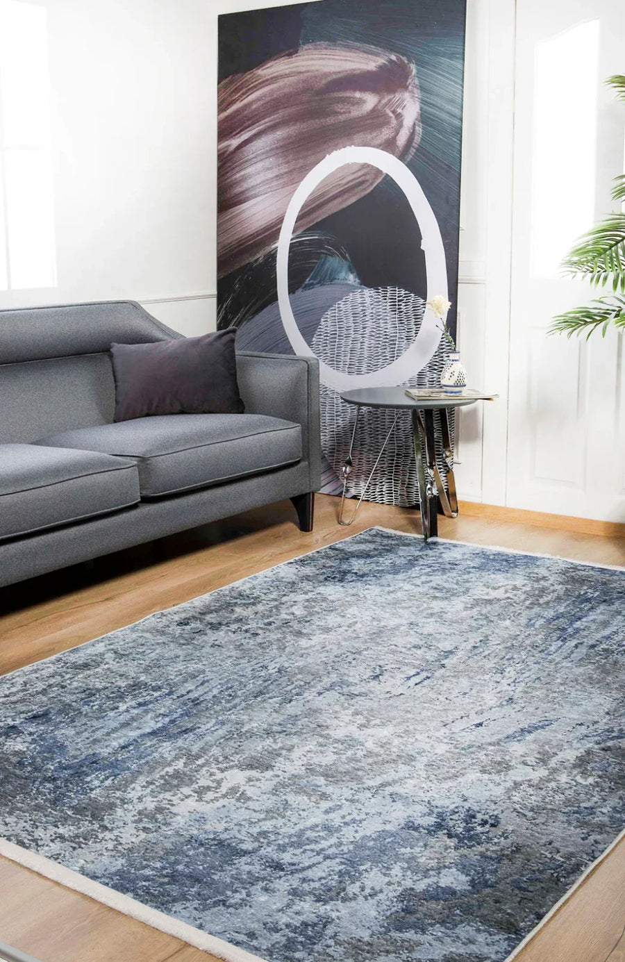 Beyaz Gri Dokulu Modern Halı - Yıkanabilir - Kaymaz Taban - Pati Dostu