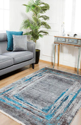 Grey Blue Modern Living Room Rug Linear - Polyester