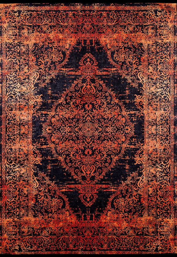 Siyah Eskitme Klasik Halı - Yıkanabilir - Kaymaz Taban - Pati Dostu