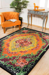Yellow Orange Classic Medallion Bedroom Rug - Polyester
