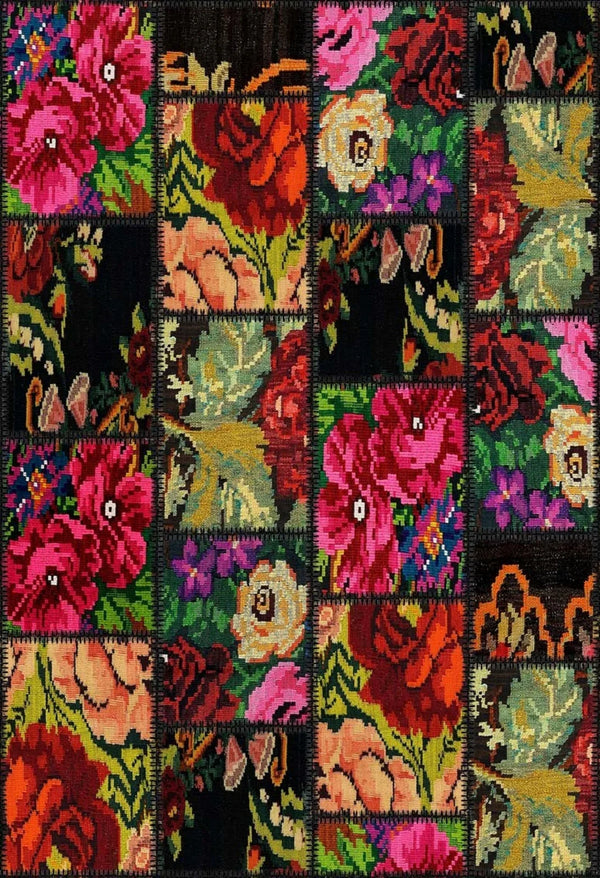 Siyah Modern Patchwork Halı - Yıkanabilir - Kaymaz Taban - Pati Dostu