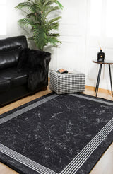 Black White Modern Living Room Rug Polyester Rectangular
