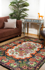 Black and White Classic Medallion Bedroom Rug - Polyester