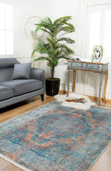 Turquoise Blue Distressed Living Room Rug - Polyester