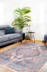 Blue Peach Distressed Runner Rug - Polyester