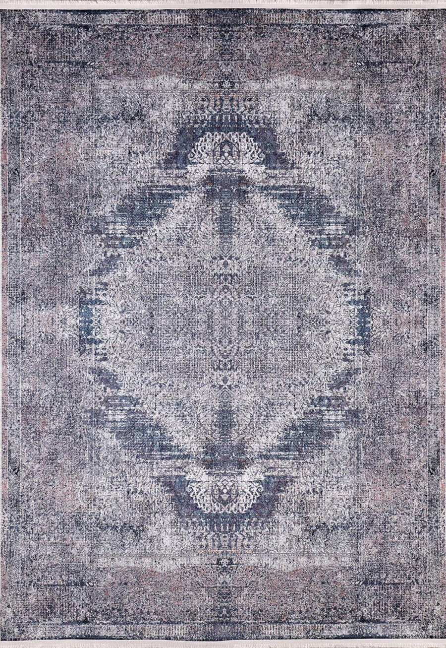 Grey Distressed Medallion Area Rug – in the living room
