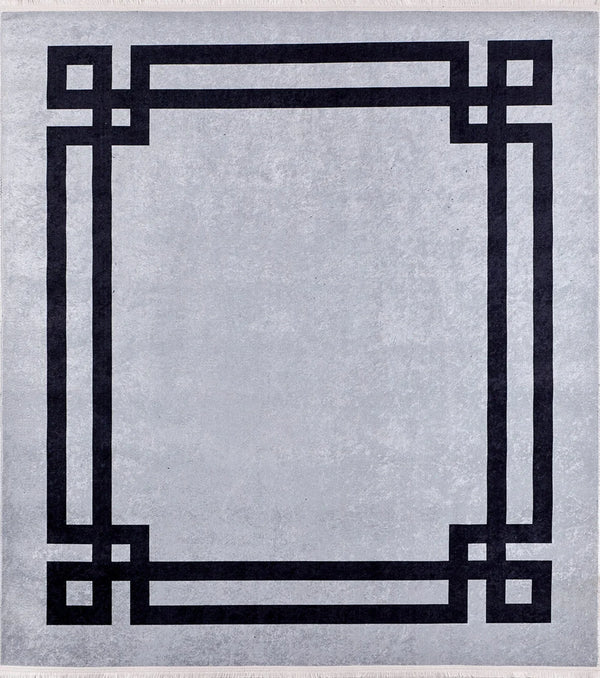 Beyaz Gri Geometrik Modern Halı - Yıkanabilir - Kaymaz Taban - Pati Dostu