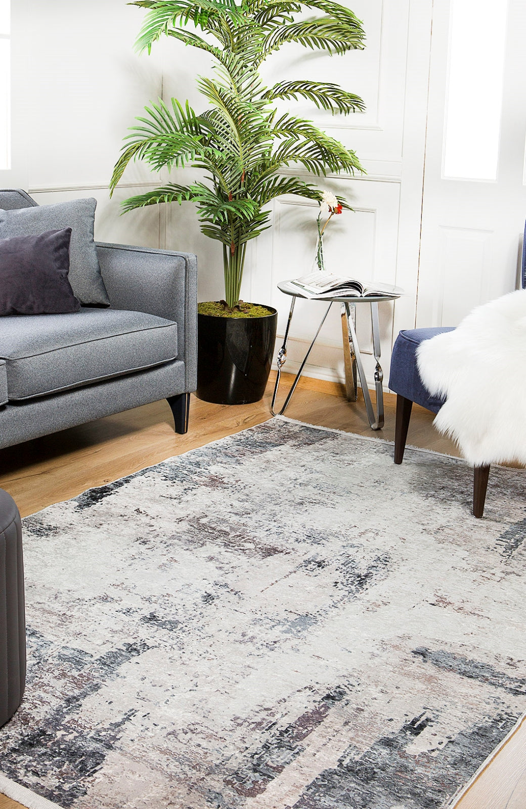 Penza Gri Modern Dijital Baskı Halı Halınet