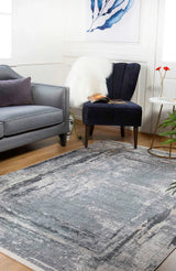Grey Light Grey Distressed Living Room Rug Geometric