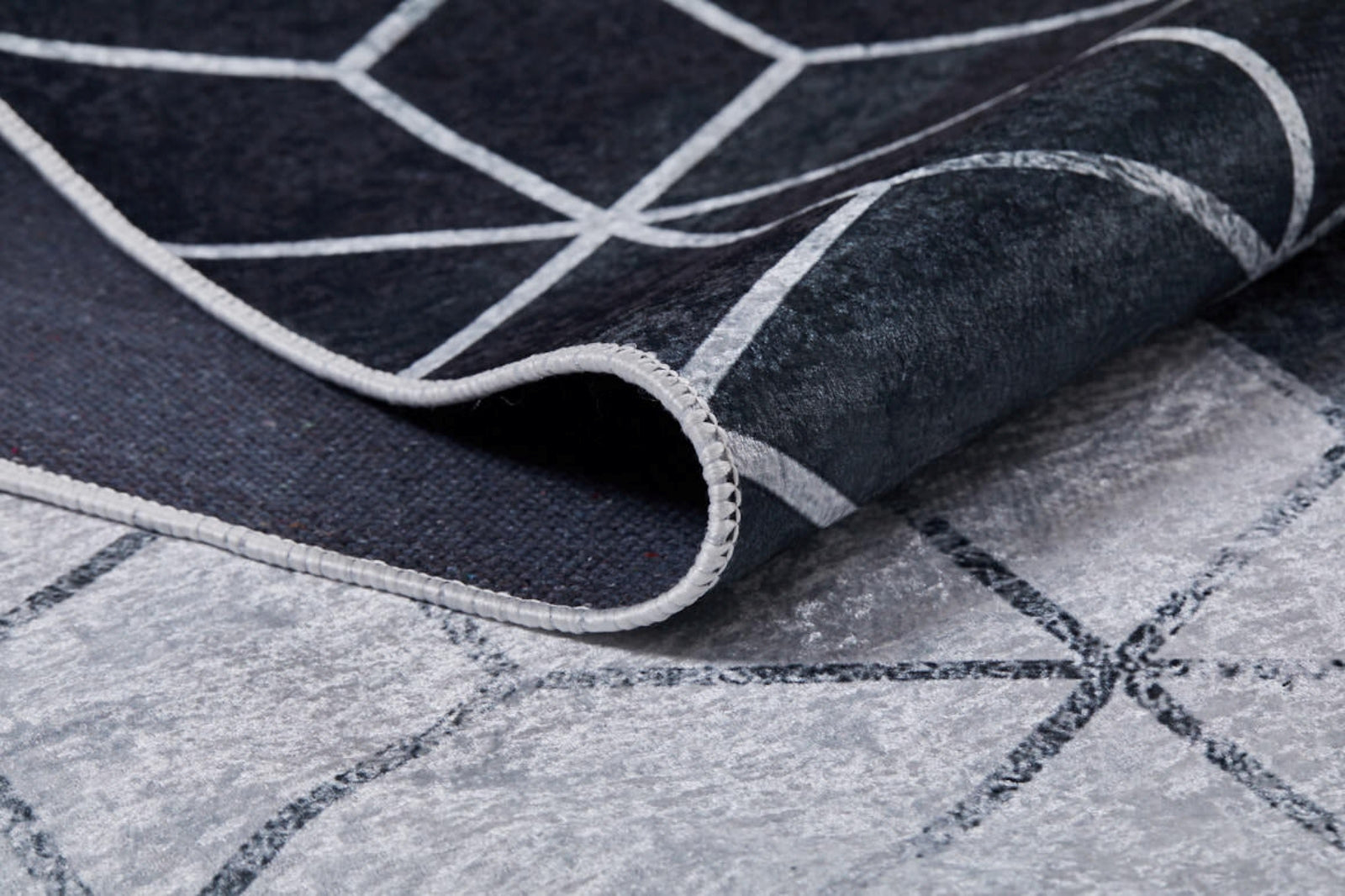 VisniVolocyok Gri Geometrik Dijital Baskı Halı Halınet