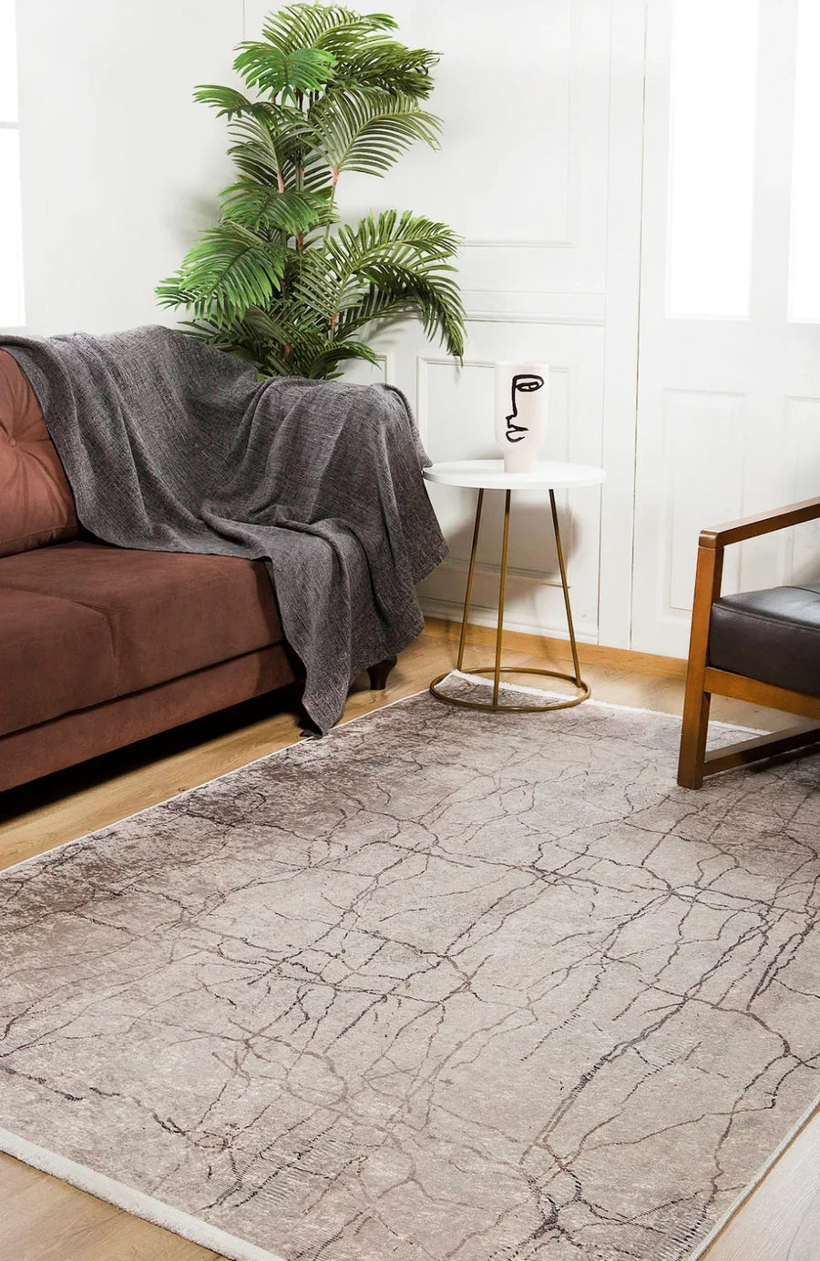 Bej Dokulu Minimalist Halı - Yıkanabilir - Kaymaz Taban - Pati Dostu