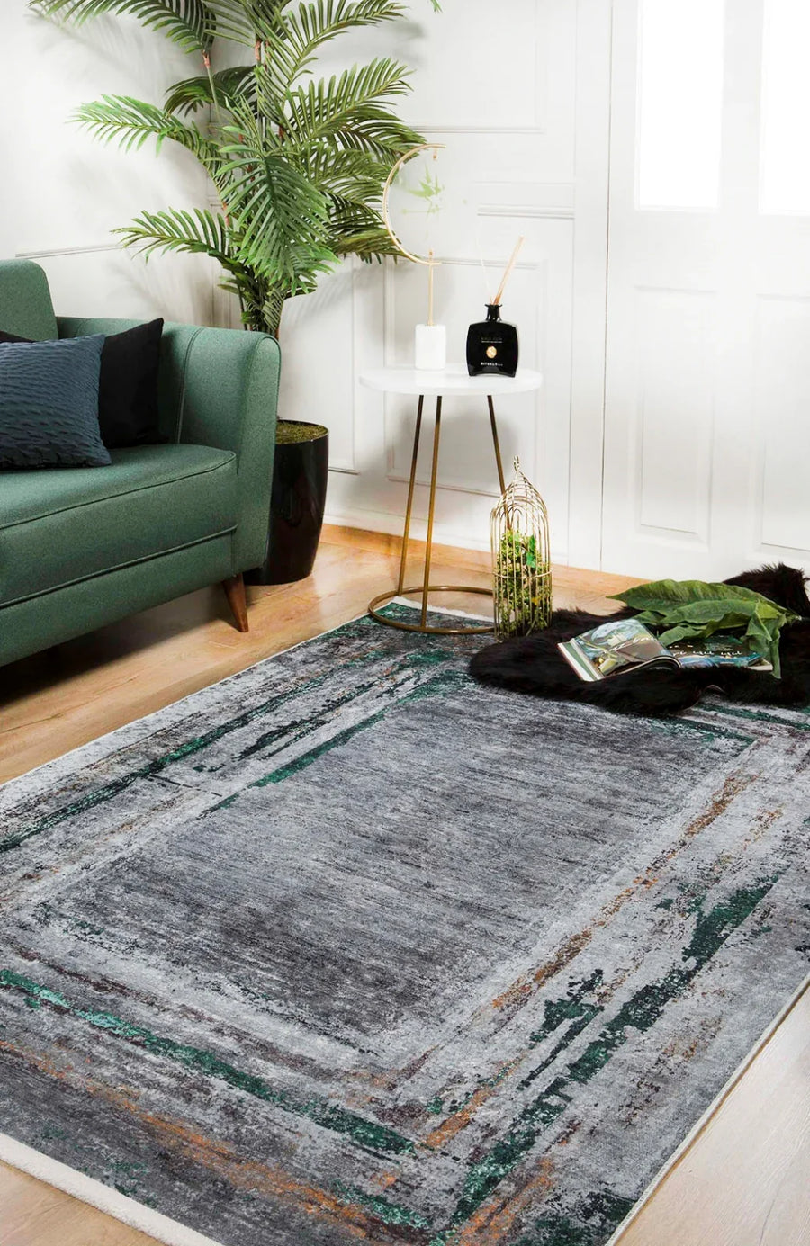 Gri Dokulu Modern Halı - Yıkanabilir - Kaymaz Taban - Pati Dostu