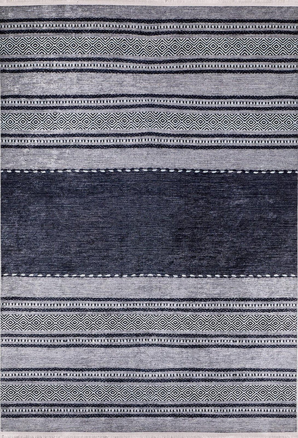 Antrasit Gri Geometrik Modern Halı - Yıkanabilir - Kaymaz Taban - Pati Dostu