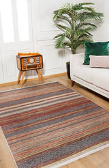 Brown Beige Bohemian Striped Living Room Rug Geometric - Polyester
