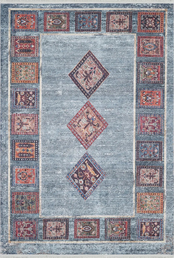 Antrasit Gri Geometrik Modern Halı - Yıkanabilir - Kaymaz Taban - Pati Dostu