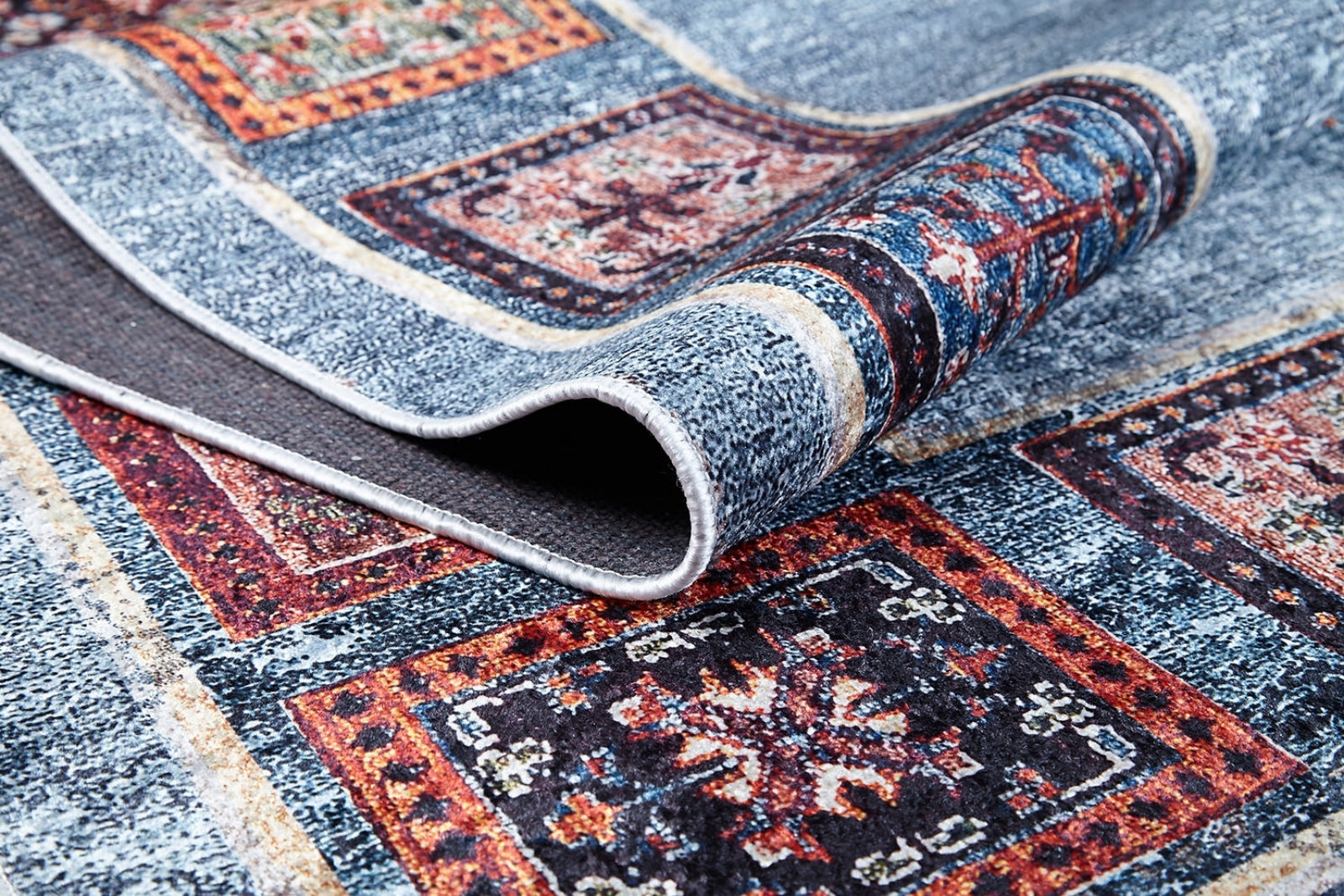 SantaCatarina Mavi Geometrik Dijital Baskı Halı Halınet