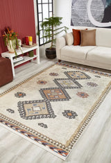 Cream Beige Classic Ethnic Living Room Rug - Polyester